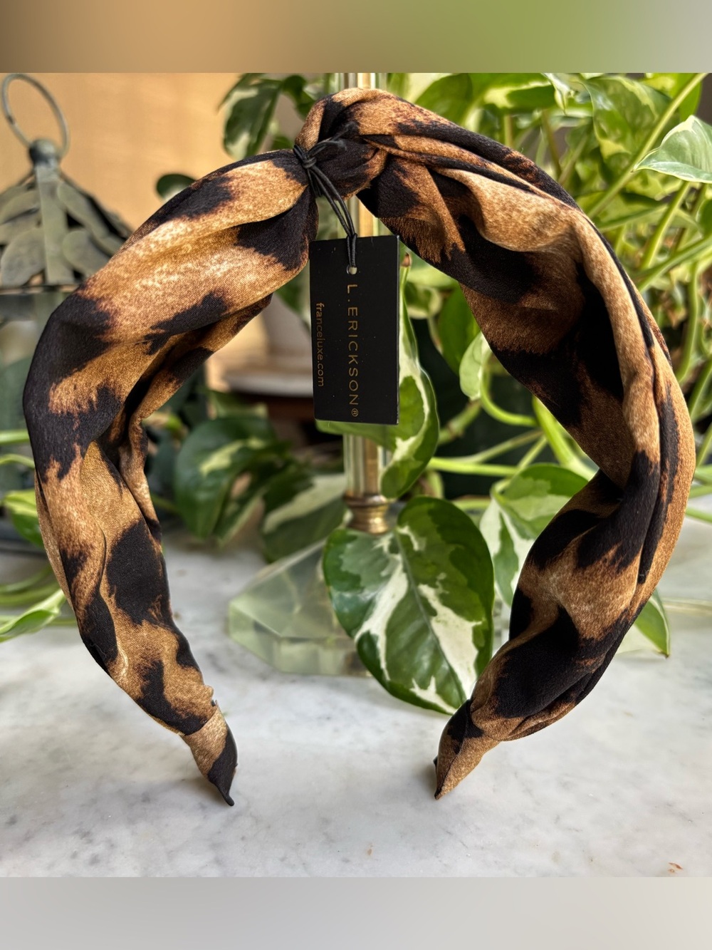 L. Erickson Brown Leopard Print Knotted Headband